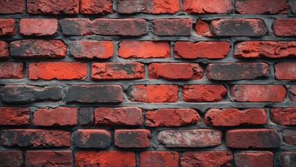 Poster - Red and gray brick wall texture close up with uneven surfaces and varying brick sizes in urban setting