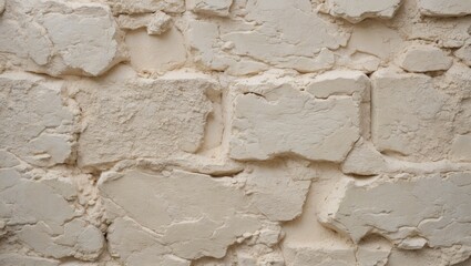 Poster - Textured white plaster wall with irregular stone blocks and a rough finish suitable for backgrounds and architectural designs