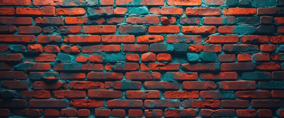 Aufkleber - Textured red brick wall with uneven surface and varying shades of color in contemporary urban style background