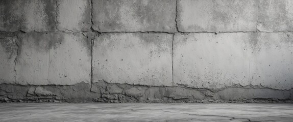 Poster - Gray concrete wall with texture and cracks in empty room natural light shadow on floor