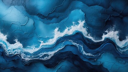 Leinwandbilder - Abstract ocean waves in various shades of blue with white foam on top, creating a textured layered surface.