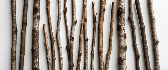 Aufkleber - Collection of assorted tree branches arranged on a textured surface for artistic and natural decor representation.