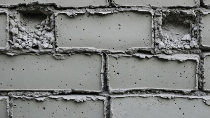 Poster - Close-up view of a textured gray brick wall with uneven surfaces and exposed mortar details