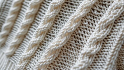 Aufkleber - White knitted fabric texture close-up with braided pattern and soft yarn details