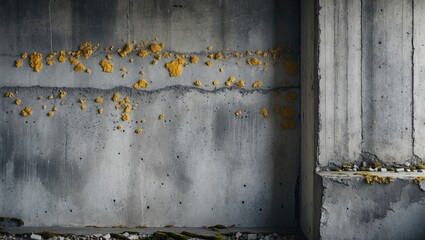 Aufkleber - Concrete wall with peeling yellow texture and cracks in urban setting.