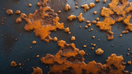 Aufkleber - Rusty metal surface with orange-brown oxidation spots and black background texture