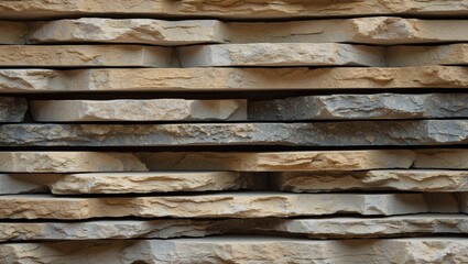 Poster - Textured layers of stacked natural stone with variations in color and shape for architectural or design applications