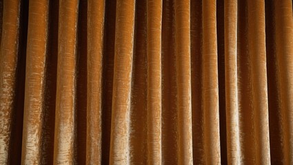 Poster - Textured vertical drapery in warm golden brown tones with soft sheen and folds creating a luxurious background design.