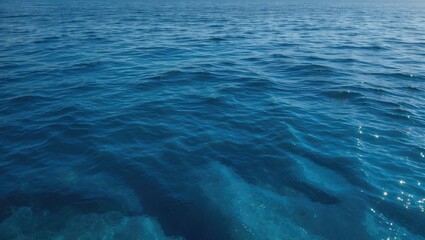 Poster - Calm ocean water with gentle waves reflecting light over a clear blue sea surface and visible underwater features