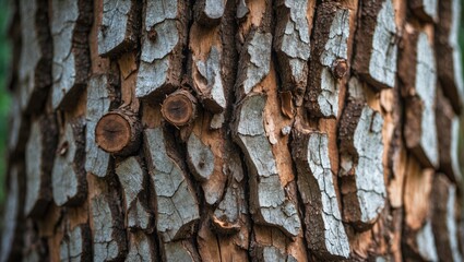 Aufkleber - Detailed close-up of tree bark showing textured patterns and natural imperfections in a forest environment.