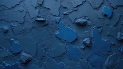 Poster - Blue textured wall with peeling paint rough surface and irregular patches creating a distressed look.