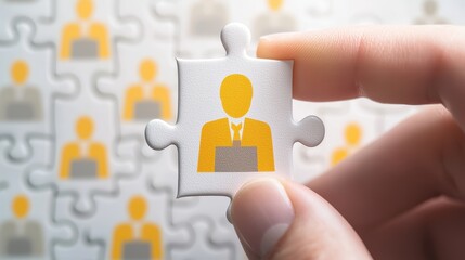 Closeup of hand holding puzzle piece, a symbol of problem solving and strategic thinking