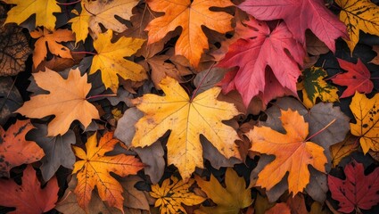 Wall Mural - Vibrant autumn leaves in warm hues of orange yellow and red creating a picturesque seasonal landscape background