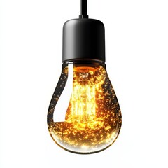 Poster - Glowing Filament: A Lightbulb Radiating Golden Sparks of Creativity and Innovation on a Clean White Background