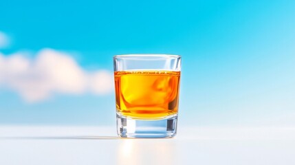 Shot of whiskey against bright blue sky isolated on white background. Generative AI