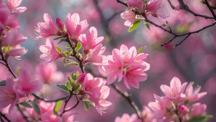 Wall Mural - pink blossoms on branches in soft focus with blurred background floral springtime scene