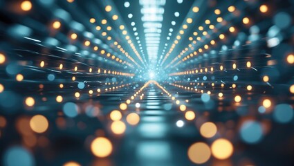 Wall Mural - abstract light tunnel with glowing orbs in perspective creating a sense of depth and motion in dark 