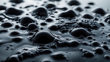 Wall Mural - black liquid surface with bubbles and reflections close-up abstract background