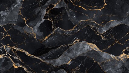 Leinwandbilder - Elegant black marble texture with golden veining creating a sophisticated abstract background ideal for luxury design projects.