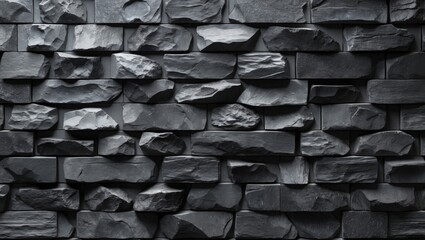 Poster - Textured dark stone wall background with a mix of rough and smooth surfaces ideal for architectural or design projects.