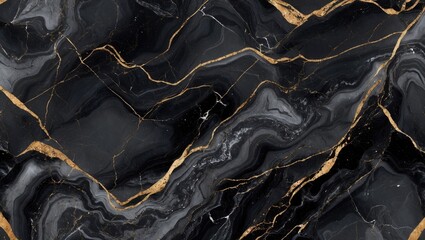 Aufkleber - Elegant black marble texture with golden veining abstract background pattern for sophisticated interior design and creative projects.