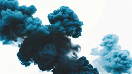 Leinwandbilder - Vibrant teal smoke clouds swirling against a clean white background creating an abstract atmospheric effect for creative design use.