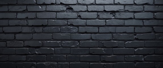 Poster - Textured black brick wall backdrop for architectural design or creative projects featuring a deep dark aesthetic.