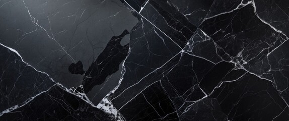 Aufkleber - Elegant black marble texture with contrasting white veins ideal for luxury design backgrounds and architectural applications.