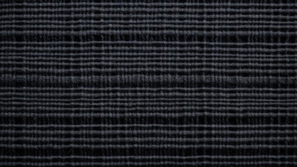 Poster - Black woven fabric texture with tweed pattern showcasing intricate horizontal lines and twill weave in closeup detail.