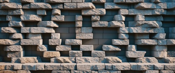 Wall Mural - Textured stone wall background with uneven rectangular blocks creating a rustic and natural appearance