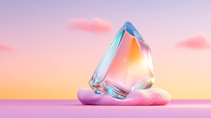 Crystal-like geometric object with pastel hues on a smooth surface. Generative AI