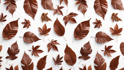 Wall Mural - Seamless pattern of brown leaves on a white background showcasing natural textures and earthy tones for design and decor concepts