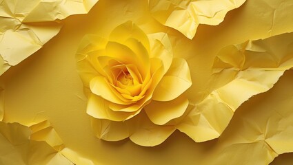 Wall Mural - Textured Yellow Paper Background with a Handmade Yellow Rose Decoration