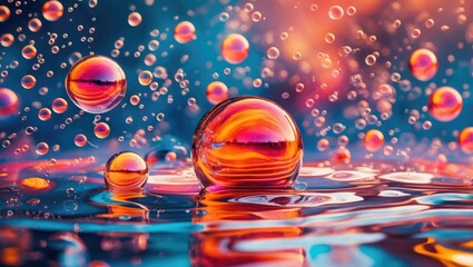 Wall Mural - Colorful Water Bubbles with Reflections on a Vibrant Background Ideal for Abstract and Creative Design Projects