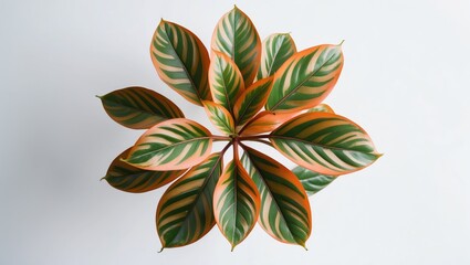 Wall Mural - Calathea Lutea leaf vibrant patterns and rich colors displayed from the top view on a clean white background. Ideal for nature-themed designs.