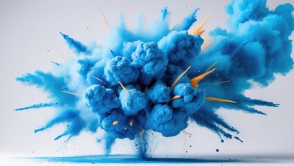 Wall Mural - vibrant blue powder explosion on a white background creating a dynamic and colorful dust cloud with 