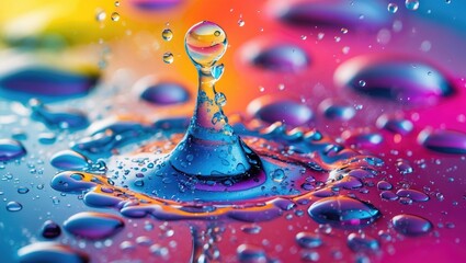 Wall Mural - colorful water droplets creating a mesmerizing abstract pattern on a vibrant background capturing th