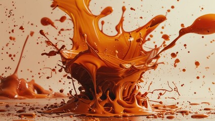 Wall Mural - vibrant burnt orange ink splash creating dynamic patterns on a textured surface ideal for artistic b