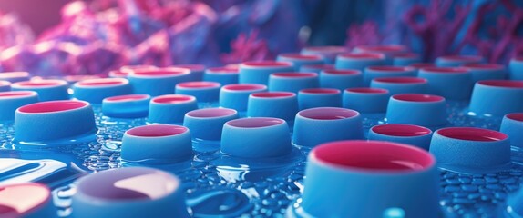 Wall Mural - vibrant abstract blue and pink textured background with circular forms creating a visually dynamic d