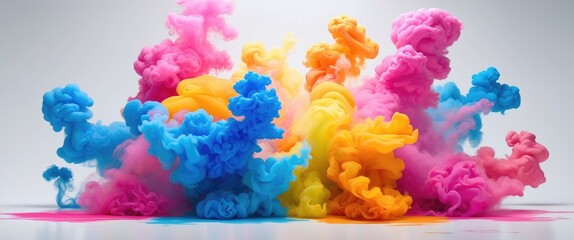 Wall Mural - vibrant colored smoke formations creating an abstract art piece against a clean white backdrop