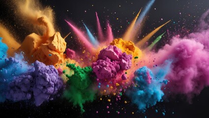 Wall Mural - vibrant multicolored powder explosion on a black background creating an artistic and dynamic abstrac