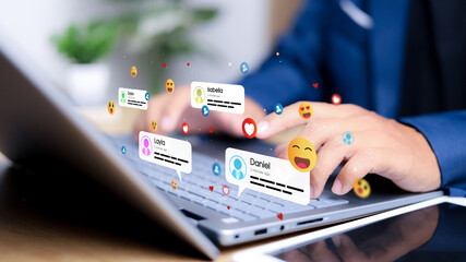 social media and digital online concept, man using smart phone with social media. online marketing, 