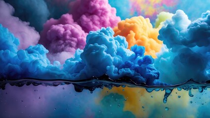 Wall Mural - colorful ink dye clouds swirling in water with vibrant hues creating a dramatic and artistic backgro