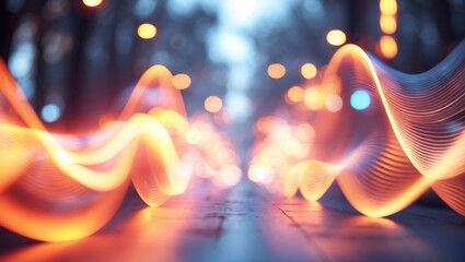 Wall Mural - dynamic abstract light waves creating a vibrant and ethereal atmosphere with blurred bokeh lights in