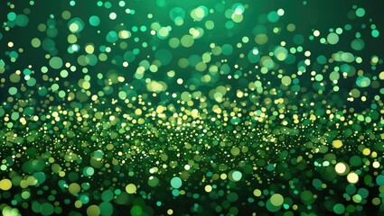 Wall Mural - green bokeh background with soft glowing lights in various shades of green and yellow creating a tex
