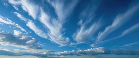 Wall Mural - Serene Cloudscape with Wispy Clouds Against a Bright Blue Sky for Tranquil Backgrounds and Nature Themes