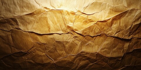 Aufkleber - Crinkled textured paper surface with warm brown tones illuminated from above creating shadows and highlights for a vintage ambiance