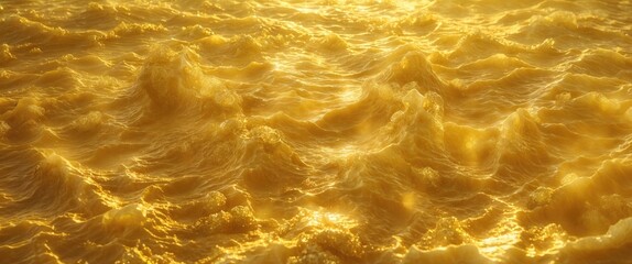 Wall Mural - golden ocean waves reflecting sunlight creating a textured surface of rolling water in warm tones.
