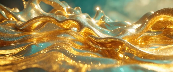 Wall Mural - Glittering golden waves abstract texture for luxury backgrounds and elegant design projects