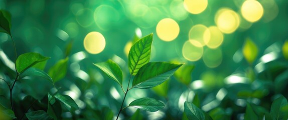 Wall Mural - green leaves with a blurred background and soft bokeh light effects in a natural environment during 